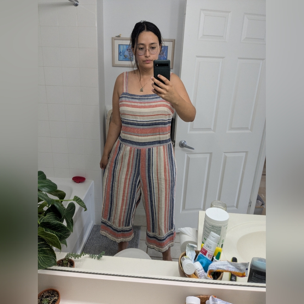 Striped Cotton/Linen Blend Multicolor Jumpsuit